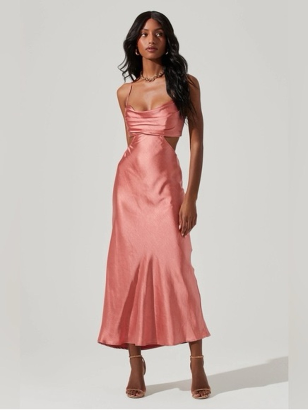 ASTR the Label Colette Satin Cutout Midi Dress - Small